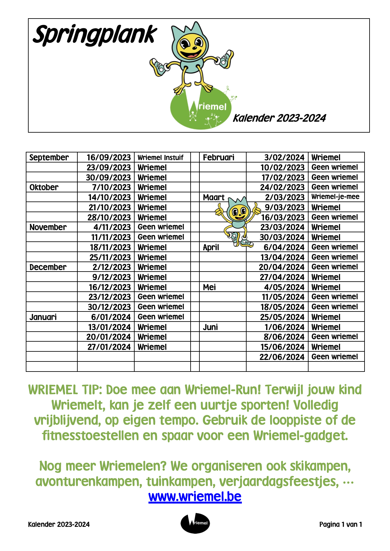 Springplank kalender